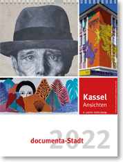 Kassel Kalender 2022 Titelblatt mit Beuys Wandbild und ruru-Haus Mural von KolorCubes und Streetart von RuE