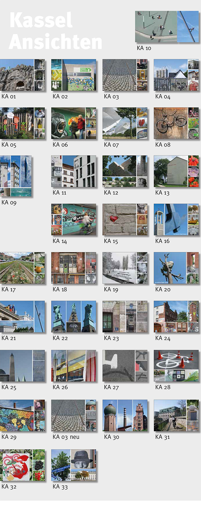 29 Karten Kassel Ansichten mit Motiven aus den verschiedenen Kalendern  im Format 148 x 105 mm